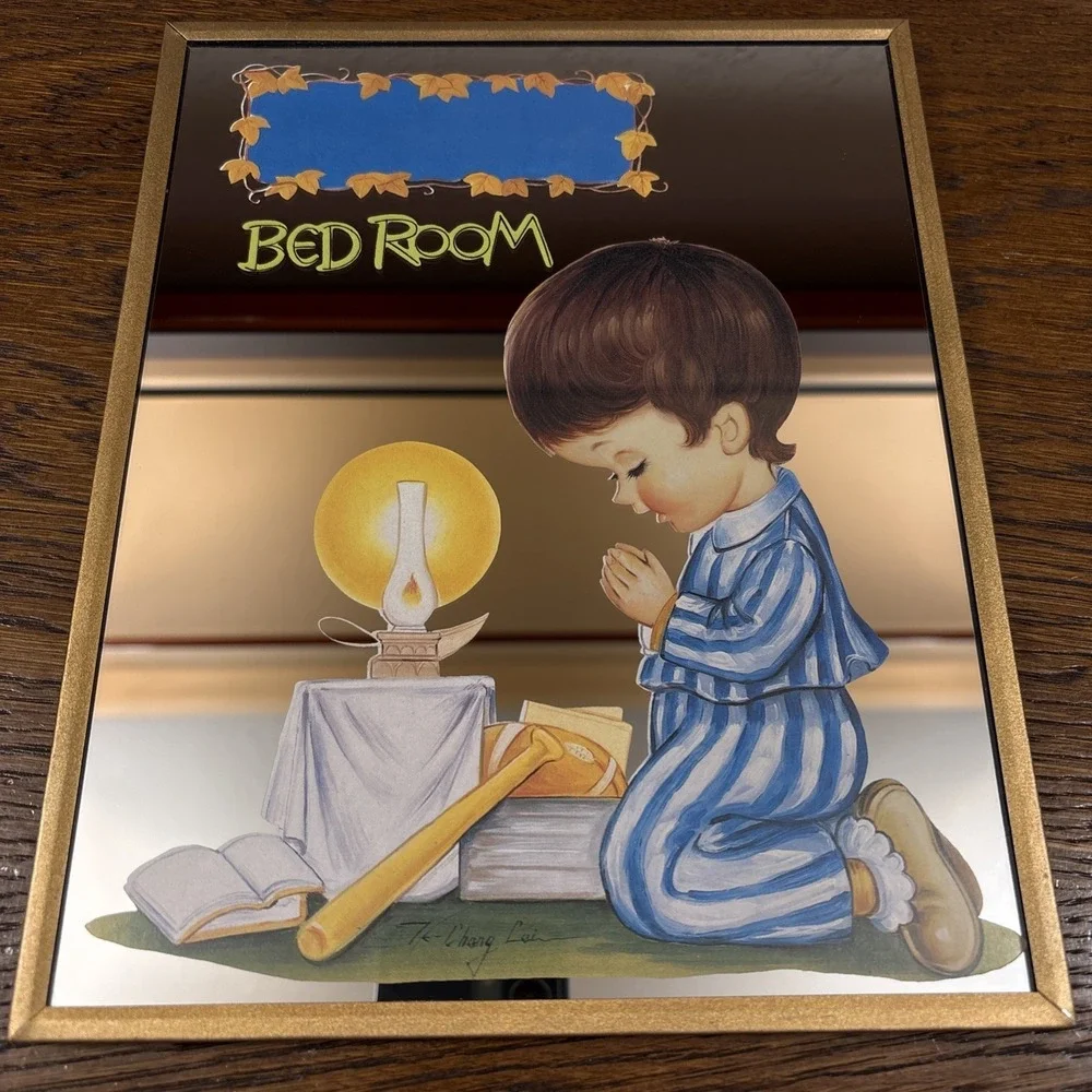 Vintage 70s 80s Mid Century Bedroom Kids Childs Wall Picture Mirror Atomic Mod